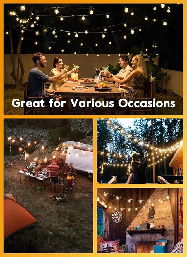 Brightown 38Ft Outdoor String Lights with Remote & 15 Shatterproof LED Bulbs - Waterproof Patio Hanging Lamps for Porch Balcony Bistro Cafe