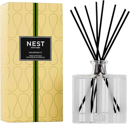 NEST New York Reed Diffuser, Grapefruit - 5.9 fl oz - Fragrance for Up to 90 Days - Reusable, Refillable Glass Holder - Includes 8 All-Natural Reed Sticks - Flame Free