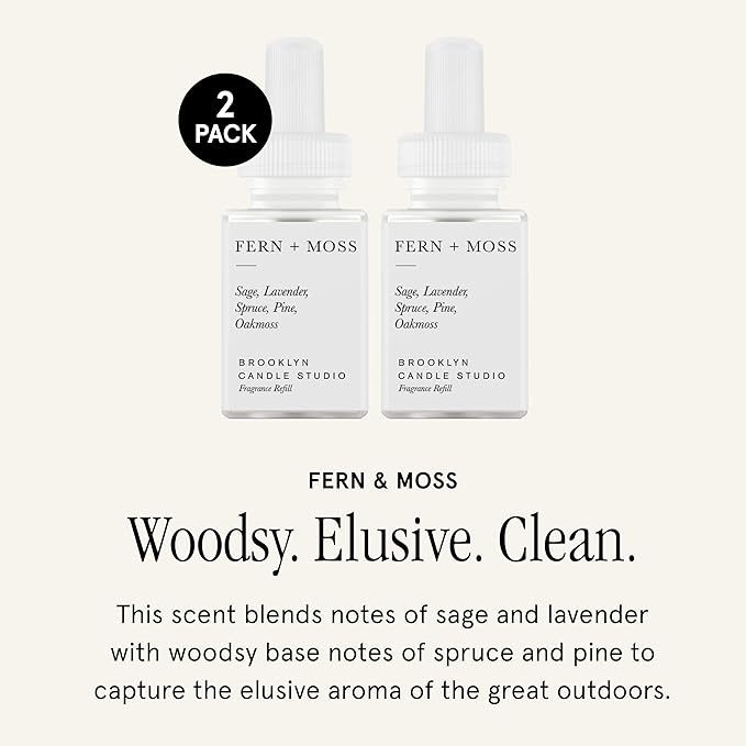 Pura & Brooklyn Candle Studio Home Scent Refill - Smart Home Air Diffuser - Up to 120-Hours of Luxury Fragrance per Vial - Clean & Safe Diffuser Fragrance - 2 Pack, Fern & Moss