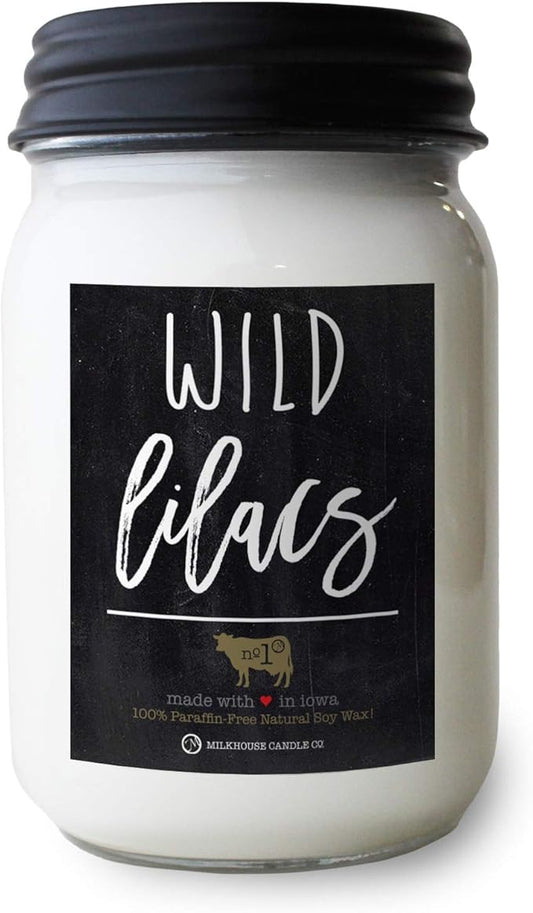 Milkhouse Candle Company - Wild Lilacs - 13oz Beeswax and Soy Candles - Farmhouse Collection - 100% Natural, Paraffin Free, with Premium Fragrance Oil, Glass Jars with Lids
