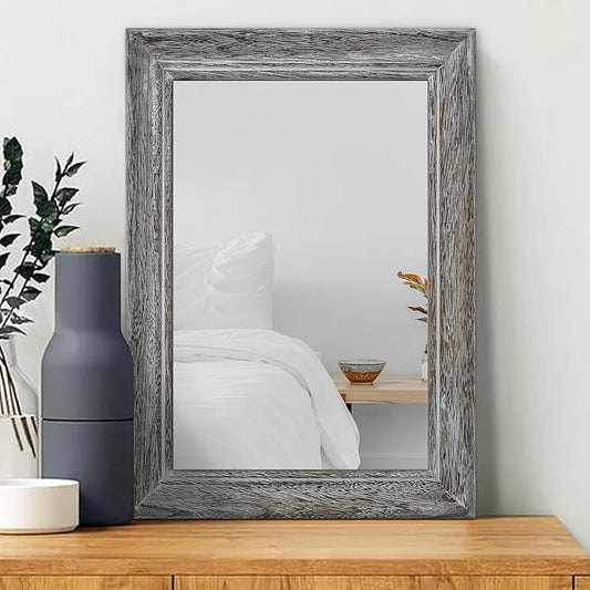 Wooden Mirror with Rectangle Framed Rustic Hanging Mirrors for Farmhouse Bathroom Bedroom Living Room Home Decor Large 20"x16"