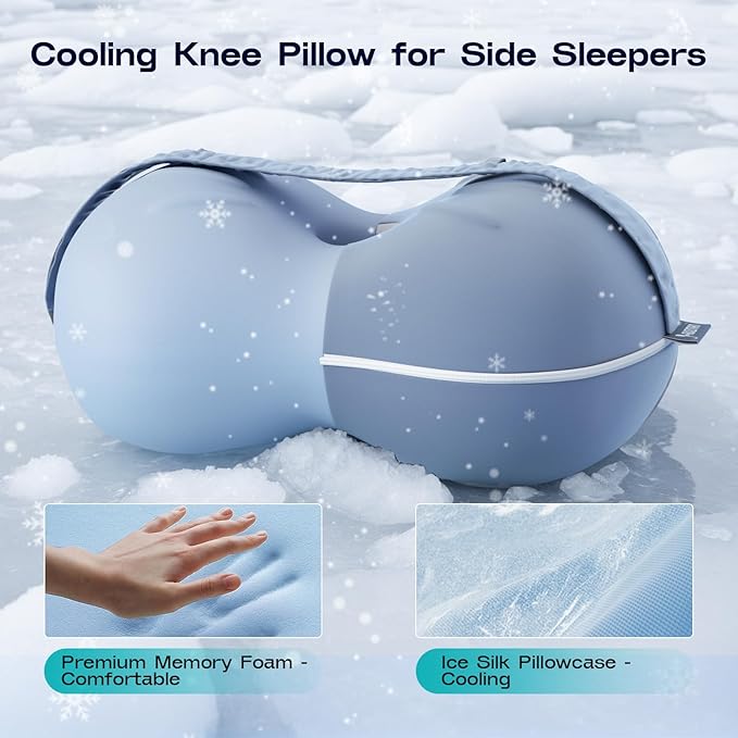 Ruiman Knee & Leg Pillow for Side Sleepers - Cooling Leg Pillow for Pregnancy Women Side Sleeping - Memory Foam Knee Pillow for Heavy People Hip Pain, Knee Pain, Spine Alignment (Steel Blue)