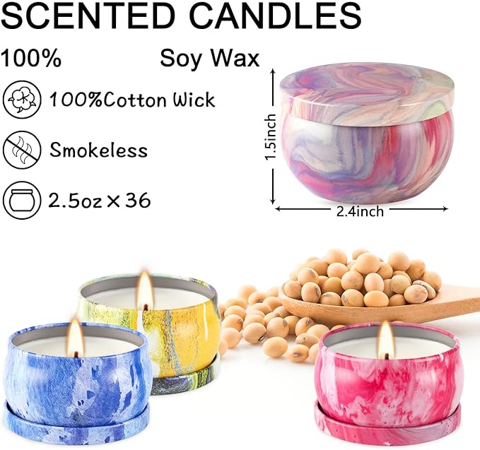 Scented Candles Gift Set for Women, 36 Pack 2.5 Oz Soy Wax Aromatherapy Candles for Home Scented, Perfect for Birthday, Christmas, Stress Relief, Spa, Bath, and Home Decor, Gift Boxed