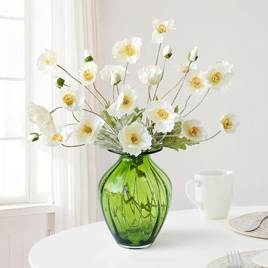 White Poppy Silk Flowers, 6pcs Lifelike Artificial Plants & Flowers, Faux Poppies Bouquet with Long Stems for Spring Kitchen Table Centerpiece Wedding Baby Shower Home Cemetery