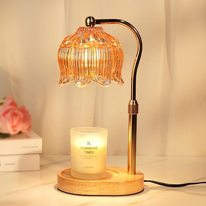 Glass Candle Warmer Lamp with Timer, Adjustable Flower Candle Lamp Warmer, Birthday Gifts for Women Who Have Everything, Unique Candle Heater Gifts for Mom Her, Lotus Wax Warming Light for Candles