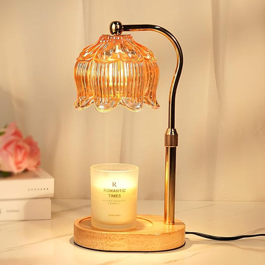 Glass Candle Warmer Lamp with Timer, Adjustable Flower Candle Lamp Warmer, Birthday Gifts for Women Who Have Everything, Unique Candle Heater Gifts for Mom Her, Lotus Wax Warming Light for Candles