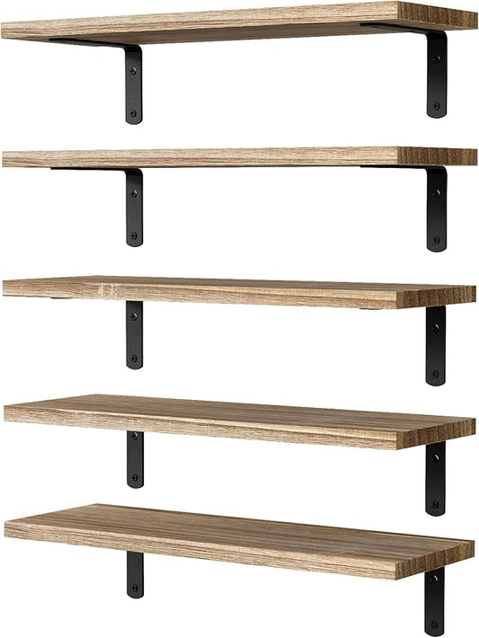 Floating Shelves, 5 Sets Wall Shelves, Wood Floating Shelves for Bedroom Wall Décor, Wall Mounted Floating Bathroom Shelf for Storage, Floating Book Shelf, Living Room – Rustic Brown