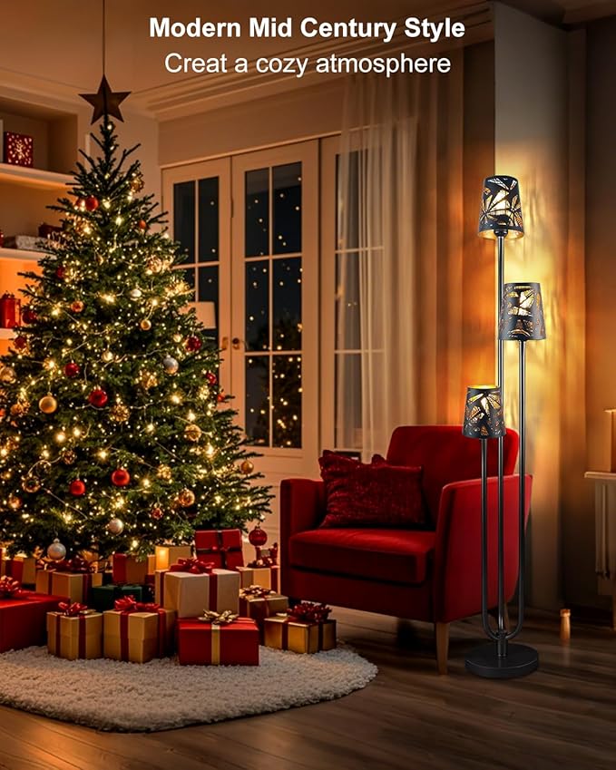 63IN Floor Lamp with Metal Shade, Unique 3 Black Poles Tall Standing Lamps, 3000K Warmwhite Mid Century Modern Floor Lamp for Living Room Home Office(Bulbs Included)