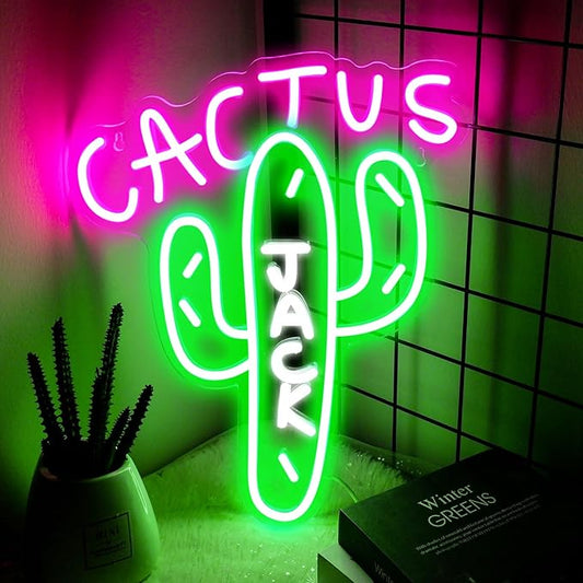 Cactus Jack Neon Signs for Wall Decor Dimmable Pink Green Cactus LED Neon Light for Bedroom Christmas Decoration USB Powerd Plant Light Up Hanging Sign Home Party Birthday Gift 15.7"X11.8"