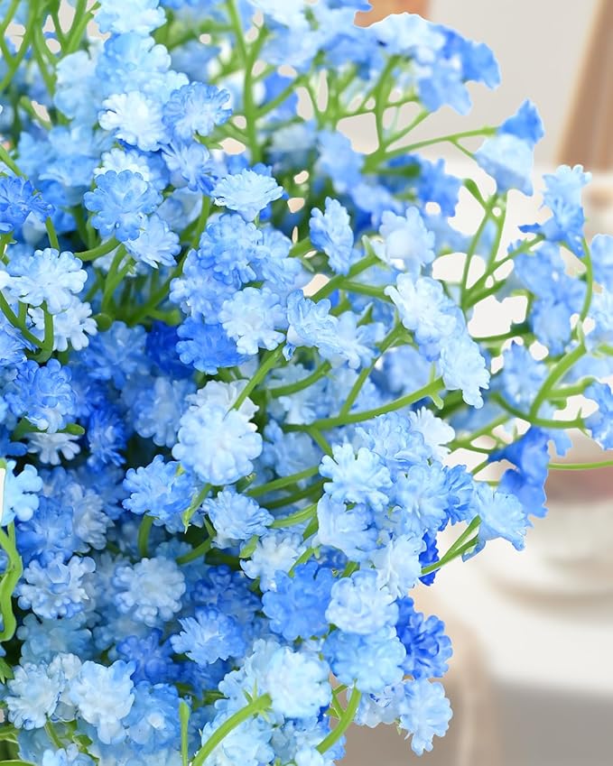 Babys Breath Artificial Flowers, 24Pcs Fake Baby Breath Flowers Artificial Bulk Faux Gypsophila Real Touch Flowers for Outdoors Wedding DIY Bouquet Arrangement Party Home Garden Decor, Blue
