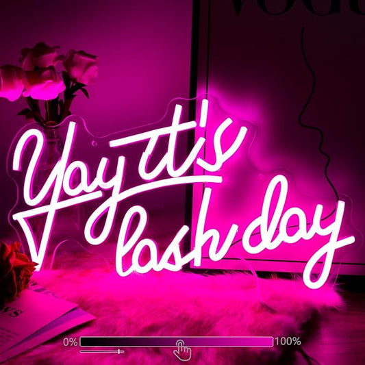 Yay It's Lash Day Neon Sign for Wall Decor Beauty Room Led Lights, Pink Salon Lash Tech Decor Neon Signs Aesthetic Operated Light for Door Decorations, Girls Bedroom Accessories Neon Sign