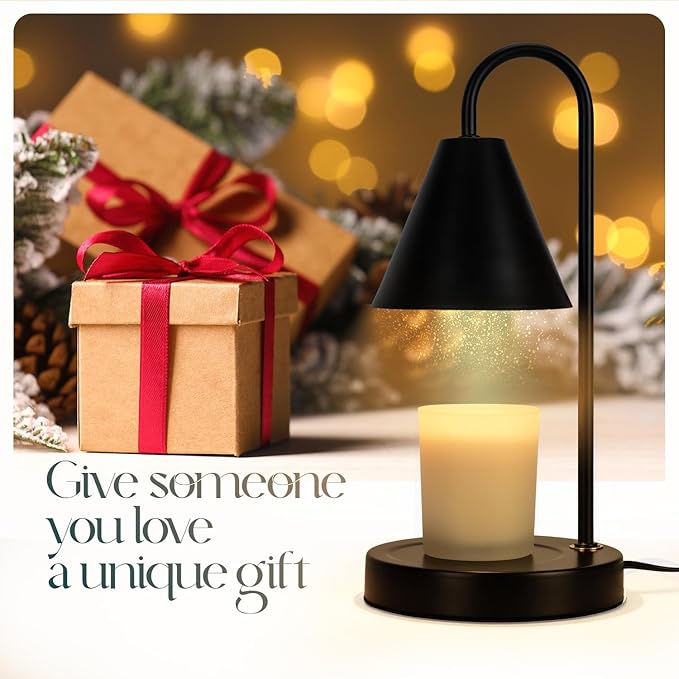 Candle Warmer Lamp,Electric Candle Warmer with Dimmable Light,Scented Wax Melter,No Smoke,Compatible with Various Jar,with 2 Light Bulbs,Home Decor-Black