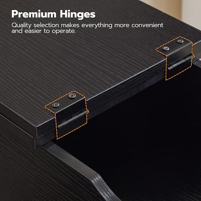 HOOBRO Side Table, Flip End Table with Charging Station and Shelves, USB Ports & Power Outlets, Narrow Nightstand for Small Spaces, Stable and Sturdy, for Living Room, Black BK341BZ01