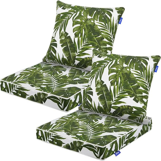 Deep Seat Cushions, Outdoor Cushions, Patio Furniture Cushions, Deep Seat & Back Cushion Patio Cushions for Backyard Couch Sofa Fade Resistant (22x24x4 inches 2 Sets, Green Leaves)