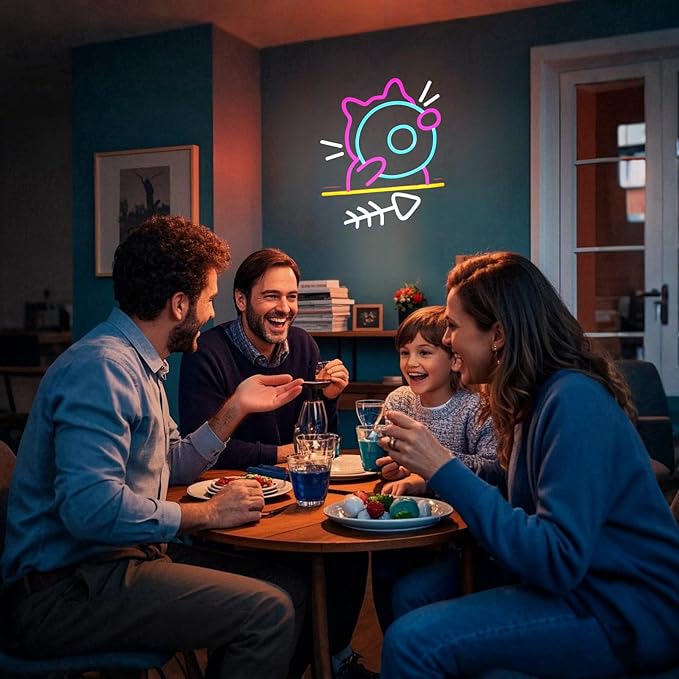Hungry Cat Neon Sign Light, Pink and Ice Blue Neon Sign for Bedroom or Gaming Room, Good Choice for Boys Room Decor, Include 5V Charger