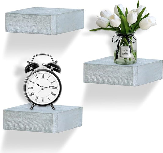 Small Floating Shelf,Set of 3 Display Ledges for Wall,Mini Shelves,Rustic Wood Shelf for Bedroom Living Room Bathroom Kitchen (6 Inch, Vintage Grey)