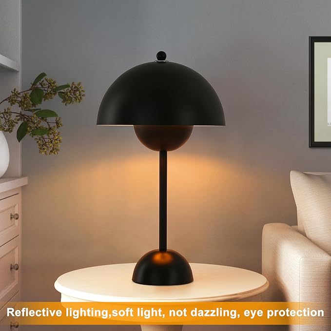 COSYLUX Modern Small Table Lamp for Bedroom, Cute Dome Shade Reflecting Light Reading Lamp for Living Room, Kid's Room, Study, Office, Beside Bedside Nightstand Desk Lamp(Black)