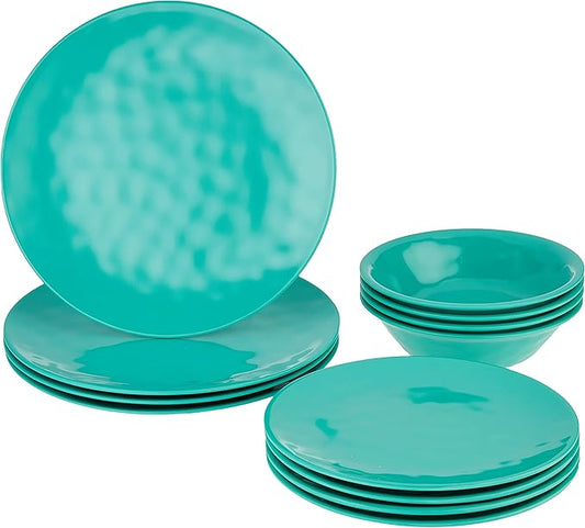 Certified International 89210RM Melamine 12 pc Dinnerware Set Service for 4 Teal