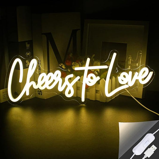 Lucunstar Cheers to Love Neon Sign,Love Neon Sign,Wedding Neon Sign,Neon Sign for Room,Warm White Neon Sign for Wall Decor,Light Sign for Wedding,USB Powered Sign for Wedding Decor(16.5"X5.9")