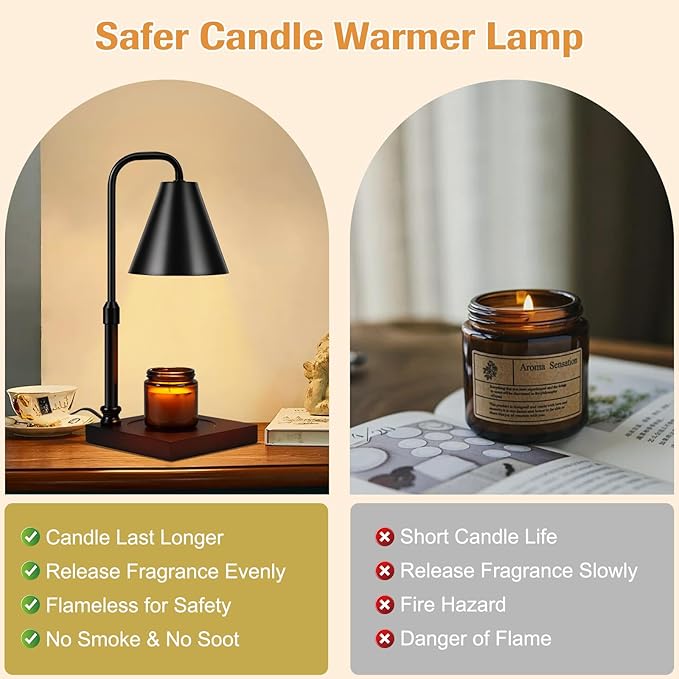 Candle Warmer Lamp with Dimmer, Adjustable Height Metal Candle Wax Warmer Warming Lamp 2/4/8H Timer for Scented Candles for HouseWarming Bedroom Home Decor Mom Women Men Family Christmas Gift