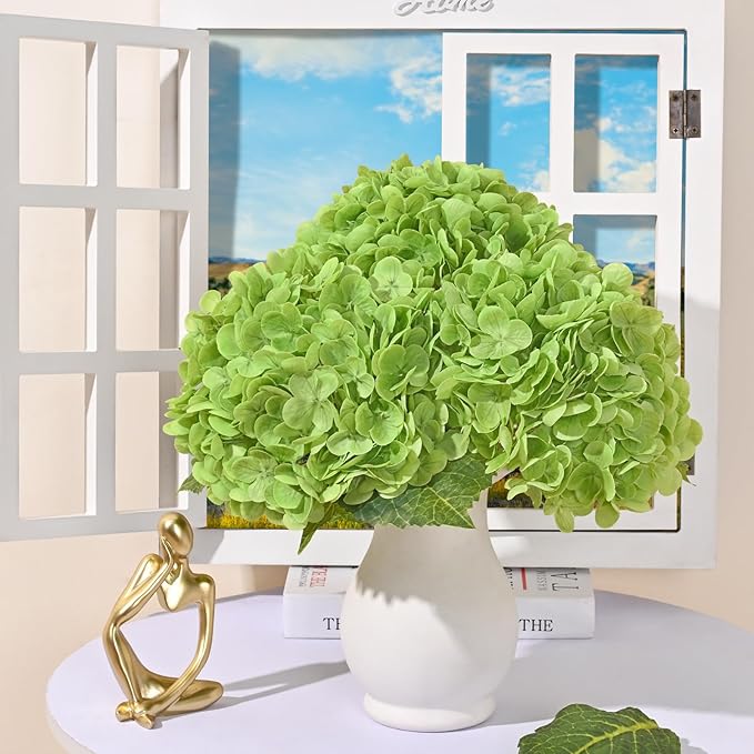 MARTINE MALL 3Pcs 21in Hydrangea Artificial Flowers, Latex Real Touch Hydrangeas Lifelike Large Hydrangea Flowers for Home Decor Party Arrangements Wedding Bouquets Centerpieces (Dark Green)