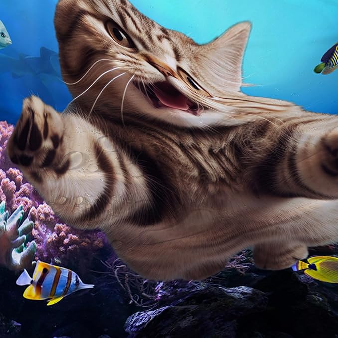 AILONEN 3D Swimming Cat Shower Curtain Set,Coral Bath Curtain for Kids Girls Boys,Sea Animals Ocean Theme Shower Curtain,Cat Lovers Animal Shower Curtains for Bathroom Decor, 72" W*72" H