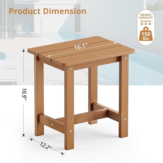 LUE BONA Outdoor Side Table Set of 2, HDPS Small Outdoor Table, Adirondack Side Table, Outside End Table for Patio, Porch, Deck, Weather Resistant/Easy Maintenance/Indoor or Outdoor Use, Teak Color