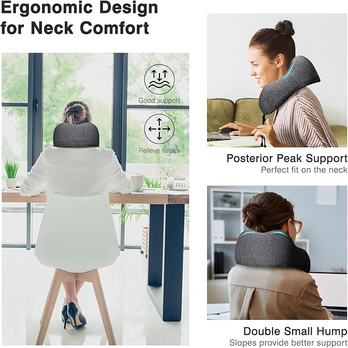 Travel Pillow for Airplane Memory Foam Neck Pillows, Support Travel Pillow for Travelling with Eye Mask, Earplugs and Storage Bag, Sleeping Rest, Car, Train and Home Use Cationic, Black