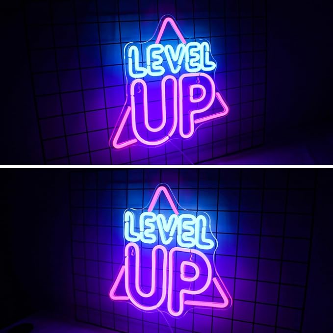 Level Up Neon Sign for Wall Decor, Game Neon Lights Signs, Creative LED Light up Signs with USB Powered for Game Room Zone