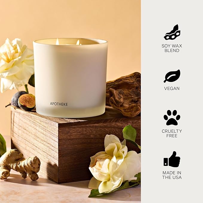 APOTHEKE Cedarwood Ginger Scented Candles for Home - Aromatherapy 3-Wick Jar Candle with Soy Wax Blend - Long-Lasting Scent with Natural Essential & Perfume-Grade Oils