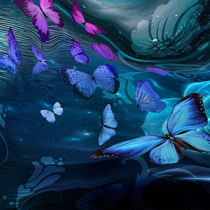 AILONEN Flying Butterfly Shower Curtain for Girls Women,Blue Sky Starry Ocean Sea Rose Bath Curtain 48" W*72" H Polyester Fabric Waterproof Bathroom Curtain with 12 Hooks