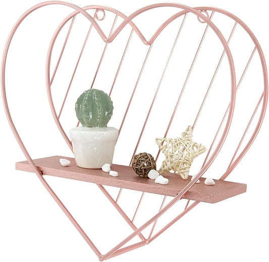 Afuly Floating Shelves for Wall, Cute Heart Wall Shelf Pink Funky Organizer Small Hanging Trinket Storage Aesthetic Room Decor for Bedroom Bathroom Hallway Entryway Vanity, Rose Gold