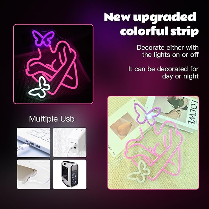 Gamerneon Elegant Butterfly Neon Sign Pink Neon Signs for Wall Decor Beautiful Club LED Lights for Bedroom Living Room Girls Party Bar Neon Light Sign Gift for Women