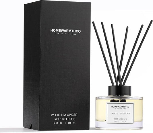 White Tea Reed Diffuser Set - Luxury Fragrance Reed Diffusers for Home, Office & Bathroom Décor - Long-Lasting Scent with Non-Toxic Oils (5.63 oz)