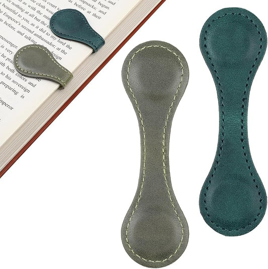 2 Pcs Leather Magnet Bookmark Retro Book Page Holder Vintage Page Marker Clip Handmade Cute Reading Accessories for Women Bookworm Book Lovers Reader Gift(Blue+Green)