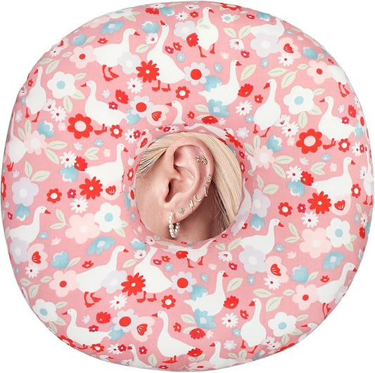 Ear Hole Piercing Pillows for Ear Pain Side Sleeping CNH Pillow Pressure Sore Pain Relief Ear Guard Lifesaver Tinnitus Support Neck Head, Pink Goose