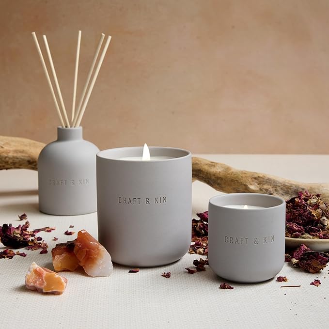 Craft & Kin Reed Diffuser Set - Rose & Oud, Reed Diffusers for Home with Fragrance Sticks - The Earthenware Collection, 6.7oz Alcohol-Free, Essential Oils