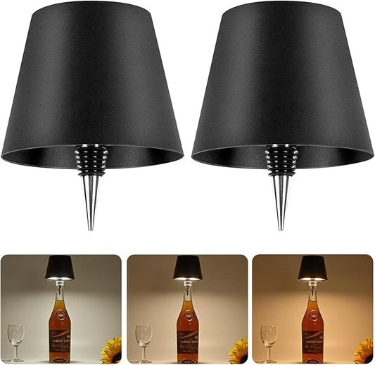 Rechargeable Bottle Lamp 2pcs, LED Wine Bottle Light Ambient Light for Desk Table Bar Decor, Wireless Bottle Lamp Shade for Whiskey Wine Liquor Bottle, Black