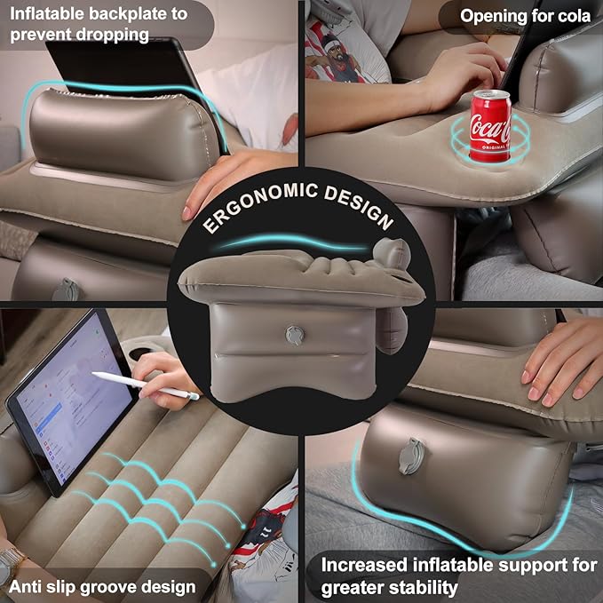Inflatable Reading Pillow for Lap Rest Pillow Portable for Adult Extra Large Arm Rest Travel Sofa Working, Crocheting Playing Steam Deck Switch or Sitting in Bed Floor Car Tent