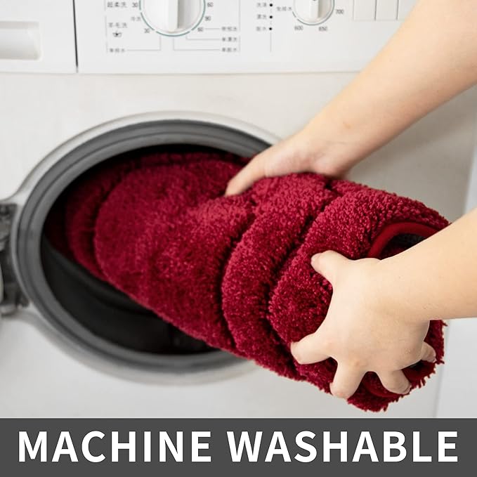 COSY HOMEER Extra Thick Bath Rugs Sets for Bathroom - Anti-Slip Bath Linen Sets Mats Soft Plush Shaggy 100% Strong Polyester Bedroom Water Absorbent(Red,20x32+24x48 -Inches)