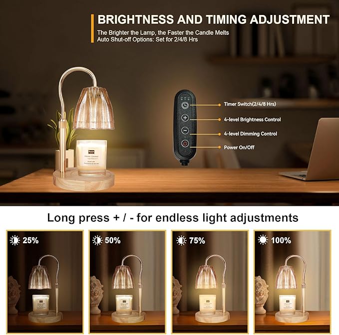 Candle Warmer Lamp with 3 Bulbs, Adjustable Height Dimmable Candle Warmer with Timer, Compatible with Large Jar Candles, Candle Lamp with Charming Gift Box Ribbon for Her/Him