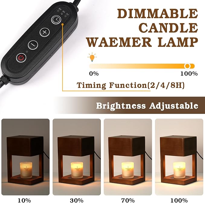 Candle Warmer Lamp Wood with Timer, Dimmable Electric Candle Lamp Warmer for Jar Candles, 2*35 Watt Bulb, Birthday Gifts for Women, Gifts for Mom, Decorative Wooden Candle Lamp for Bedroom Home Decor