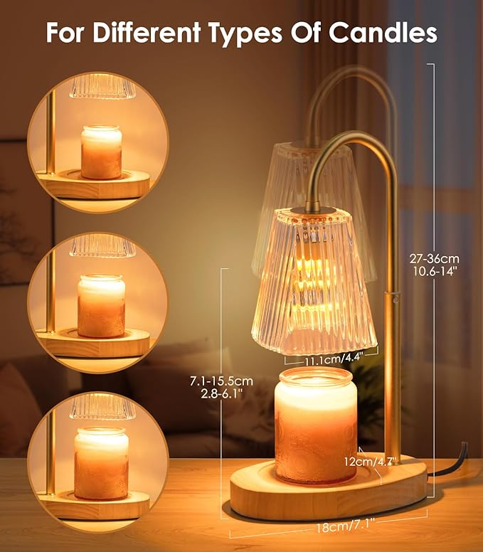 Candle Warmer Lamp With Timer - Electric Dimmer and Adjustable Height for Small Jar Scented Wax Melts - Includes 2 Bulbs for Home