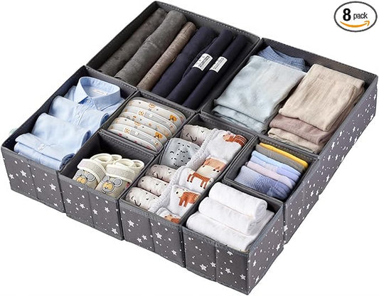Drawer Organizer Clothes, 8 Pack Underwear Organizer, Foldable Closet Organizers and Storage drawer dividers for clothes, dresses and Socks
