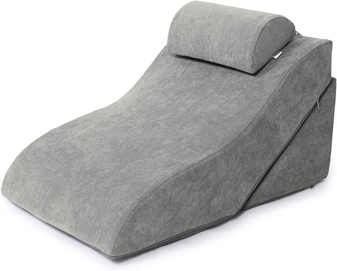 baibu 20 in Bed Wedge Pillow Set Foam | Adjustable Pillows for Back, Leg and Knee Pain Relief | Post Surgery Ortho Pillow – Anti Snoring, Heartburn, Acid Reflux & GRED (Gray)
