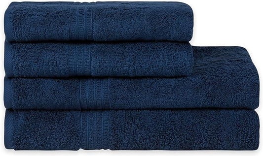 HOMELOVER 4 Piece Towel Set - 100% Organic Cotton 2 Bath Towels & 2 Hand Towels - 500 GSM, Hotel Quality, Soft, Highly Absorbent & Quick Drying Wash Towels for Kitchen & Bathroom (Deep Sea Blue)