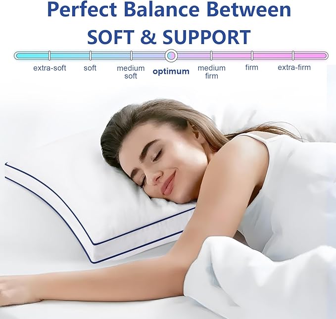Premium Pillows Queen Size Set of 2, Fluffy and Supportive 7D Down Alternative Bed Pillows, Luxury Soft Hotel Quality Gusseted Pillow for Side Back Stomach Sleepers, Relief Neck Head and Shoulder Pain