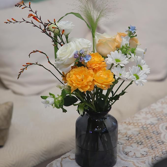 OFFIDIX Glass Vase,6 * 4.1in Large Volume Geometric Faceted Design Flower Vase