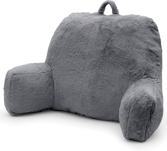 Reading Pillow Large Bed Pillow,Backrest with Arms, Back Support for Sitting Up in Bed, Couch for Lounging Bedrest,Grey