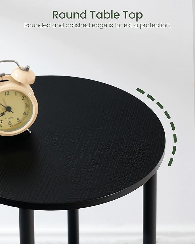 Round Side Table, 2-Tier End Table, Small Round Nightstand with Sturdy Metal Tube, Industrial Coffee Table Round, for Living Room, Bedroom, Black TBZ01BB